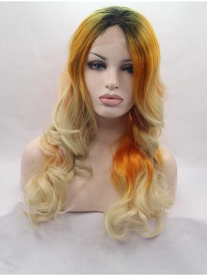 Wavy Orange To Light Blonde With Dark Roots Amazing Synthetic Lace Wigs Buy