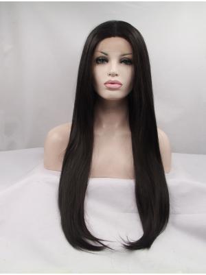 Straight Black Modern Synthetic Lace Top Wigs