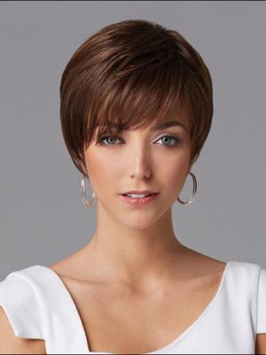 Convenient 8 Inches Straight Auburn Cropped Wigs