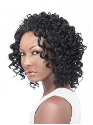 12 Inches Shoulder Length Curly Synthetic New Black Wig